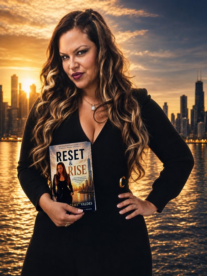 Yudeimy “Amy” Valdes holding her book, Reset & Rise